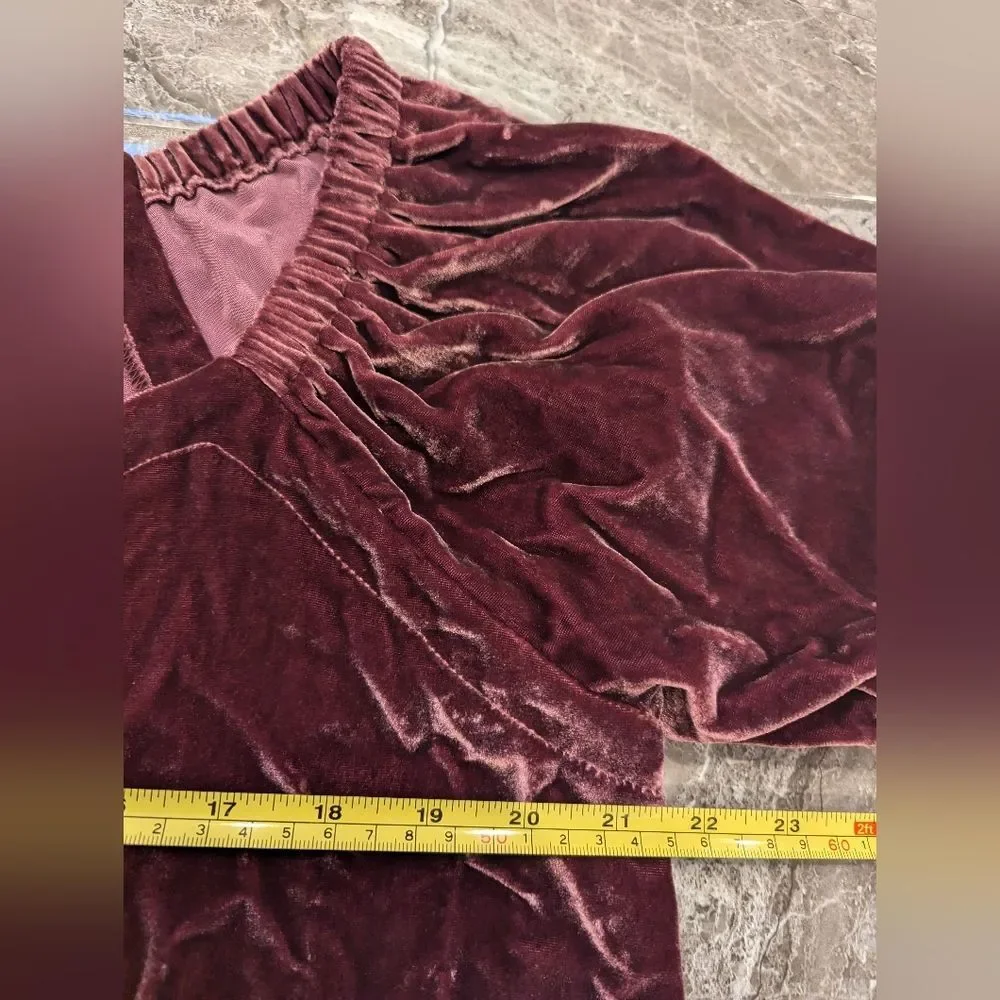 NWT purple brown soft burntout Velvet Puff Sleeve Top shirt size 10 square neck